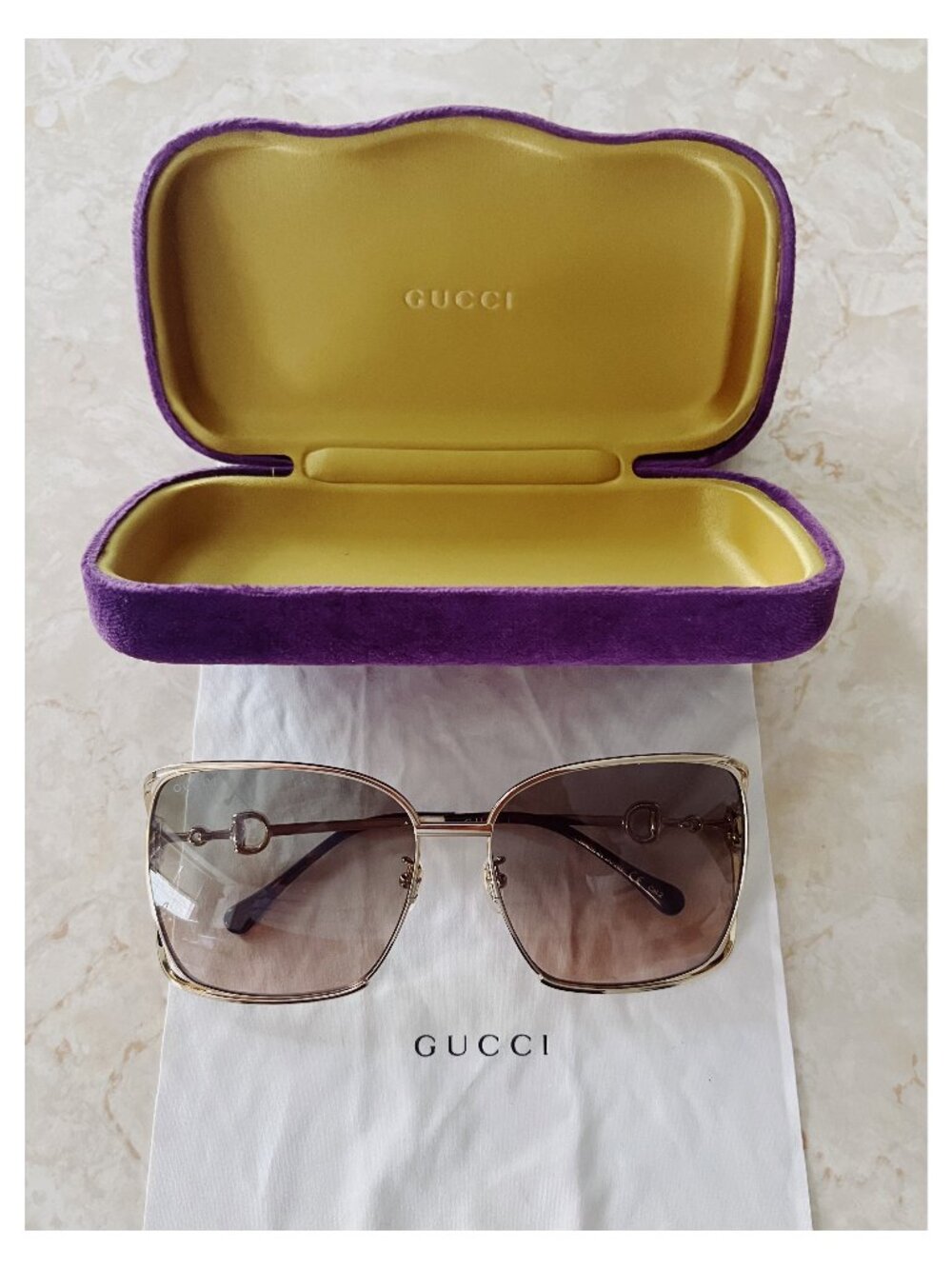Gucci Oversized Square Gradient Sunglasses GG 1020s Gold Metal Frame